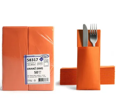 520 Bestecktaschen / Serviettentaschen Schwarz-orange – Inkl. Serviette, 33x33 Cm, 2-lagig