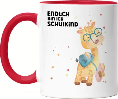 Produktbild von Endlich bin ich Schulkind Tasse Rot 1. Schultag Schulkind Einschulung Giraffe