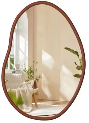 Image de Miroir mural asymétrique avec cadre en bois, 56 x 82 cm, style moderne