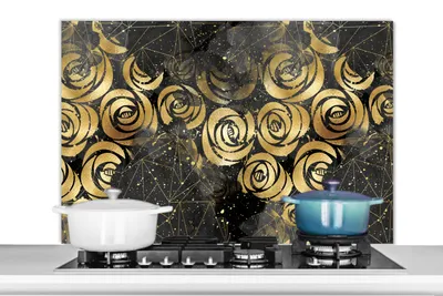 Produktbild von KitchenYeah®  Spritzschutz Küche - Küchenrückwand - Wandschutz für Herd und Spüle - Marmor - Gold - Rose - Muster 100x65 - Alu-Dibond (Alternative zum Spritzschutz aus Glas) - Hitzebeständig - Herdspr