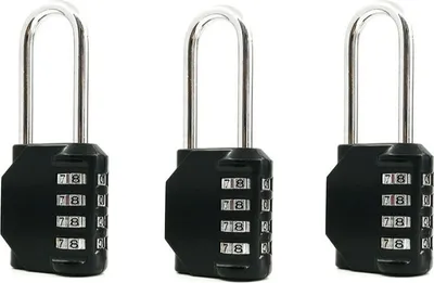 Produktbild von INF Vorhängeschloss mit 4-stelligem Codeschloss und langem Bügel im 3er-Pack Schwarz