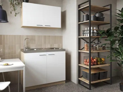 Produktbild von Küche Miniküche Singleküche Pantry Eiche Sägerau Weiß Merle 100 cm Respekta