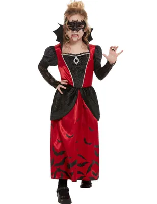Image de Costume de vampire pour fille avec masque Costume d'Halloween noir et rouge