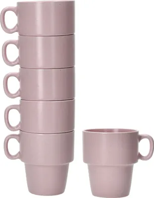 Produktbild von Stata 6x Kaffeebecher 250ml rosa Tee-Tasse Henkel Porzellan stapelbar Cup Mug