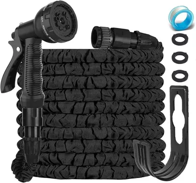 Image de Tuyau d'arrosage extensible - Tuyau d'eau flexible - Pour l'arrosage du jardin - 3 couches de latex - 30 mètres - Noir