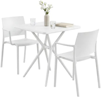 Produktbild von Gartenmöbel-Set FRIDA mit 2 Stühlen - 186x72x81cm, Kunststoff, Weiß | Balkonset Gartenset Tisch mit Stühlen Bistroset Outdoor