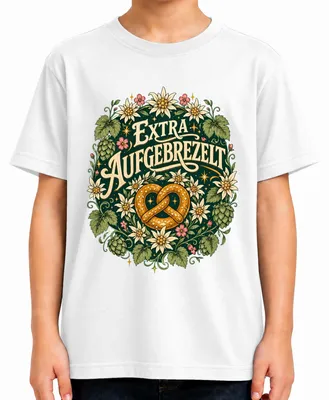 Produktbild von Extra Aufgebrezelt Brezel Trachtenshirt Lederhose Kinder T-Shirt, Weiß, 152