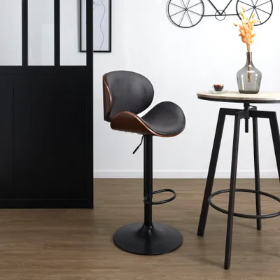 Image de Chaise de Bar - HOME DECO FACTORY - Reno - Cuir - Noir