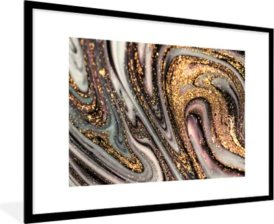 Produktbild von MuchoWow® Gerahmtes Poster Marmoroptik - Gold - Glitter - Luxus - Marmor - Weiß 90x60 cm - Poster mit Schwarzem Bilderrahmen Wandposter Rahmen Foto Bilder - Wanddekoration - Fotos