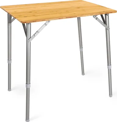 Produktbild von Navaris Bambus Campingtisch faltbar - Klapptisch belastbar bis 30kg für Outdoor Camping Angeln - Tisch Aluminium Beine - klappbar höhenverstellbar
