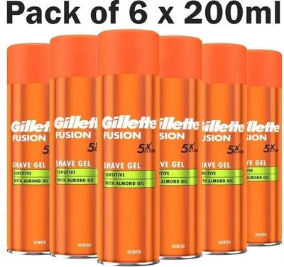 Produktbild von Gillette Fusion5 Ultra Sensitive Rasiergel für Männer – 6 x 200 ml Sparpackung