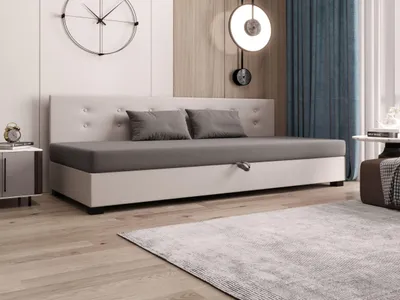 Produktbild von AURA SOFA Boxspringbett  OLAF BIZ 90x195 Komplett-Set mit Bonell Matratze, Polsterbett mit Bettkästen -  Hellbeige/Grau, SAWANA 01/21