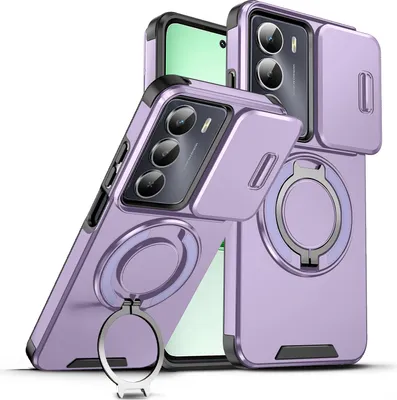 Obrázek produktu pro Dvouvrstvé pouzdro pro Realme C75 4G, posuvným krytem fotoaparátu a magnetickým kroužkovým stojánkem Fialová