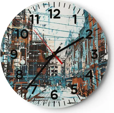 Produktbild von Wanduhr - Rund - Glasuhr - Stadt Straße Haus - 40x40cm - Schleichendes Uhrwerk - Lautlos - zum Aufhängen bereit - Dekoration Modern - Wanddekoration aus Glas - C4AR40x40-3806