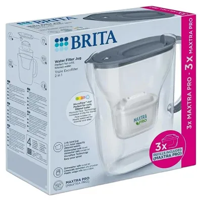 Produktbild von Brita Style Essential stone blue 3 filtri, Pitcher-Wasserfilter, 2,4 l, Steinfarbe, Transparent