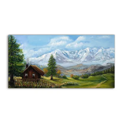 Produktbild von Coloray Glasbild 140x70  Wandbild Glasbilder Foto Landschaft Berg wiesen Bäume