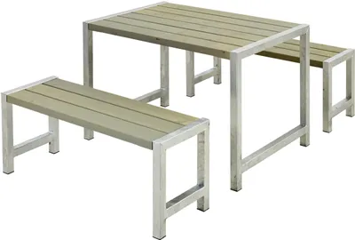 Produktbild von Plus Cafegarnitur Tisch und 2 Bänke Druckimpräg. RAL 7023 Graubraun