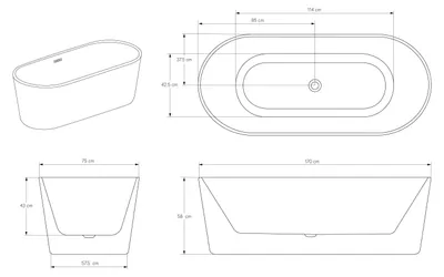 Immagine prodotto di Vasca da bagno freestanding MIO 2.0 - Acrilico - Bianco, lucido - 170 x 75 x 58 cm