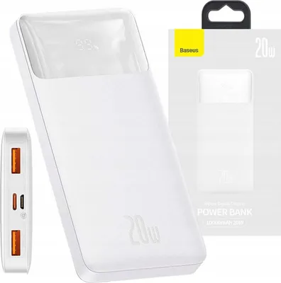 Produktbild von Weisse Powerbank Baseus Bipow 10000Mah 20W Schnellladeanzeige