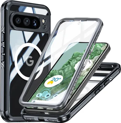 Immagine prodotto di Custodia per Google Pixel 10 Pro XL, compatibile con MagSafe, protezione completa a 360° con cover posteriore trasparente e protezione dello schermo nero