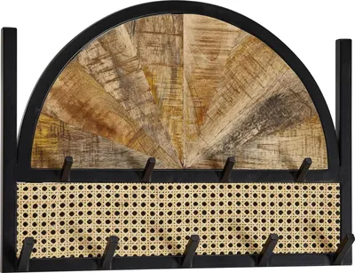 Produktbild von Rotan Garderobe - Design Halkast mit Metall-Hakenleiste - Wandregal - Halkapstok - Massivholz Mango - 53x40x7,5 cm