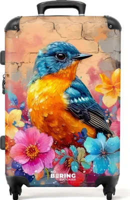 Produktbild von NoBoringSuitcases.com® Großer Koffer - Vogel mit Blumen im Graffiti-Stil - Kombinationsschloss TSA - Hartschalen Trolley 4 Rollen - 72 liter - Reisekoffer - 66 cmKoffer Mittelgroß 67x43x25 cm, 72L,