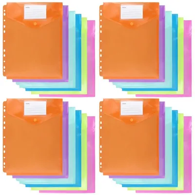 Productafbeelding van Documententasjes A4, herbruikbaar, 24 stuks, 6 kleuren, met drukknop, van kunststof