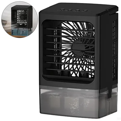 Produktbild von Standventilatoren, Mini Klimagerät tragbar – 1000ml Wassertank, 3 Stufen, 2/4h Timer, USB-C – Für Schlafzimmer, Büro, Camping