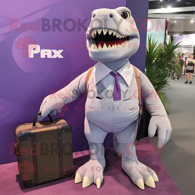 Immagine prodotto di Personaggio del costume della mascotte REDBROKOLY di Lavanda T Rex vestito con pantaloncini e valigette