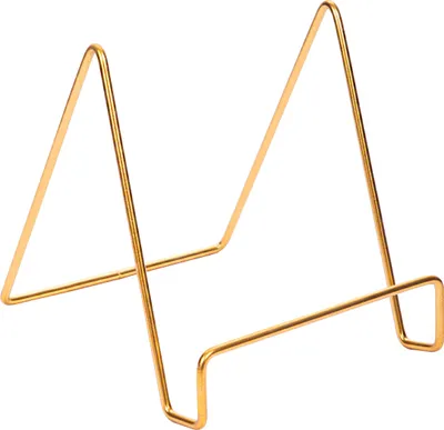 Produktbild von QUVIO Buchstütze minimalistisch - Buchständer - Buchstütze für Erwachsene - Zeitschriftenständer - Modern - Metall - 15,5 x 13 x 14 cm - Gold