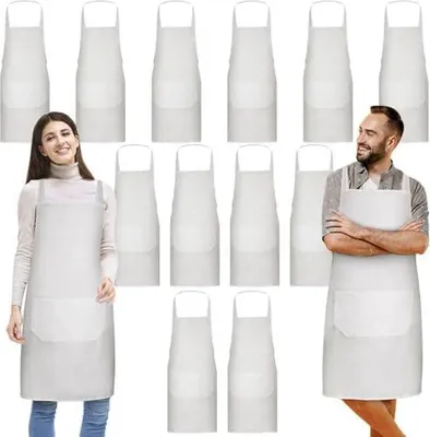 Produktbild von 12 Stück Kochschürze,Verstellbare Schürze mit 2 Taschen,Kochschürze,Verstellbarem Nackenband Schürze,Unisex Köche Schürze für Küche Kochen Backen Restaurant Café