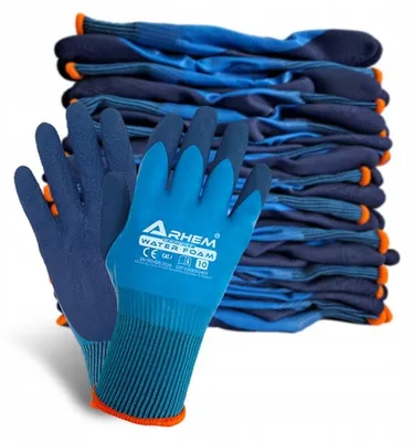Produktbild von 12 Paar wasserdichte Schutzhandschuhe aus Latex, Arhem Water Foam, Größe 9-L