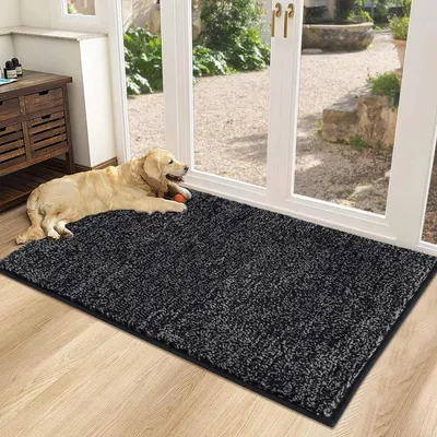 Produktbild von Fußmatte Innen & Außen Schmutzfangmatte Badteppich rutschfest saugstark 60 x 90 cm Schwarz Grau