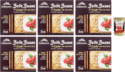 Produktbild von Galbusera BELLEBUONE, Cracker mit Hafer und Sonnenblumenkernen, Chia und Kürbis, 6x 200g + Italian Gourmet polpa 400g