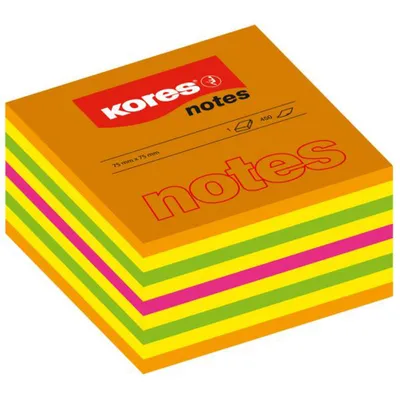 Zdjęcie produktu dla Kores Haftnotizen Wrfel, 75 x 75 mm, neonfarben, 5-farbig