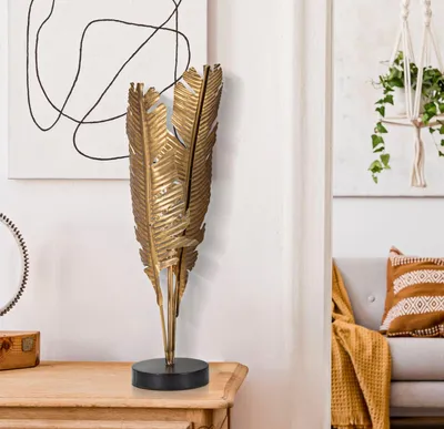 Immagine prodotto di Lampada da tavolo Palme in ferro, diametro 26 cm, altezza 65 cm, finitura dorata, design Mauro Ferretti