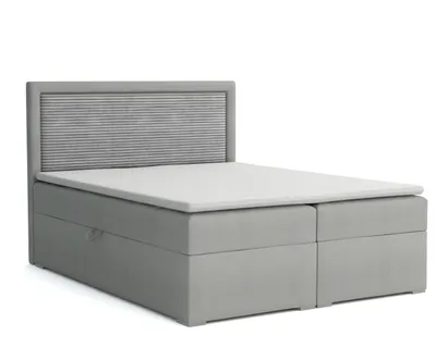 Produktbild von Boxspringbett JOHN II Polsterbett Komplettbett Bett Schlafzimmer Kopfteil Cord 180x200 cm inkl. Bettkasten Topper Hellgrau Grau Velour Samt Cord