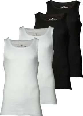Produktbild von TOM TAILOR Herren Tanktop, 4er Pack - Unterhemd, Garron S, einfarbig Weiß/Schwarz M