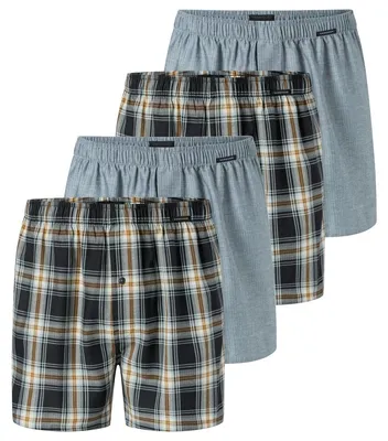 Produktbild von Schiesser 4er Pack Web Boxershorts Lockere Passform, We aus Baumwolle, Mit praktischem Knopf