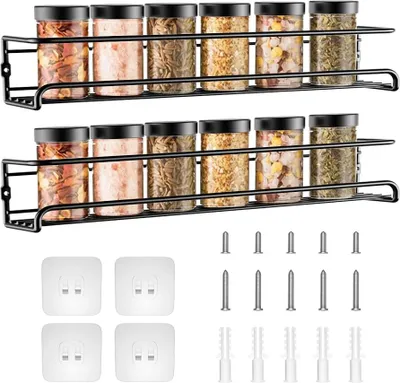 Produktbild von Gewürzregal Wand aus Metall 4er Gewürzregal Schranktür Gewürzregal Ohne Bohren Küchenregal Hängend Selbstklebend für Küchenablage