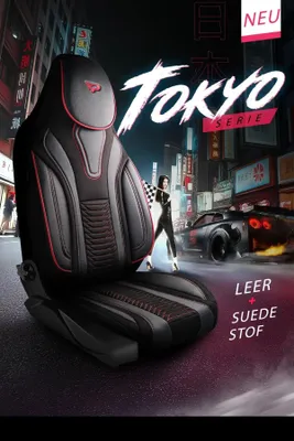 Immagine prodotto di Coprisedili serie Tokio   Nero e rosso – effetto pelle scamosciata con Pelle finta – coprisedili universali per auto – vestibilità perfetta per oltre 3000 modelli di auto – set per sedili anteriori.Versione: set per sedili anteriori, Colore: nero e rosso