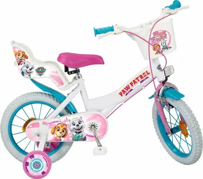 A children's Paw Patrol bicycle with training wheels, shown against a white background.