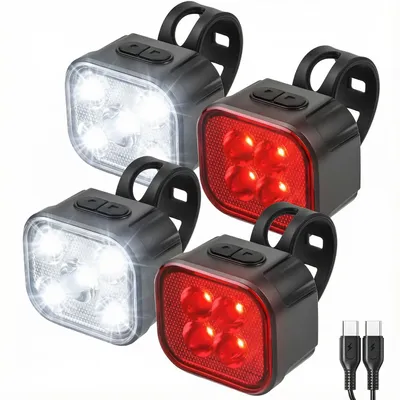 Productafbeelding van Inlustro 4x Fietslampjes - LED Achterlicht en Voorlicht - Fietslamp Rood en Wit Set - Fietslicht Koplamp - IPX4 Waterdicht - USB Oplaadbaar