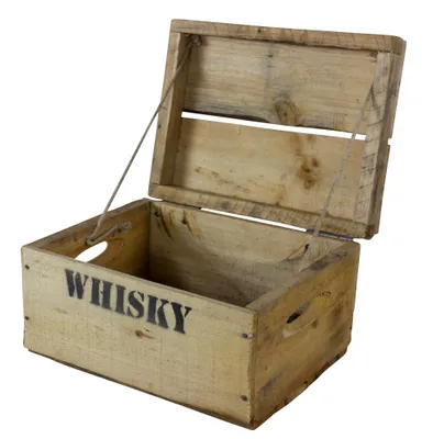 Produktbild von Rustikale Obstkiste mit Deckel und Aufdruck Whisky 26x20x15cm