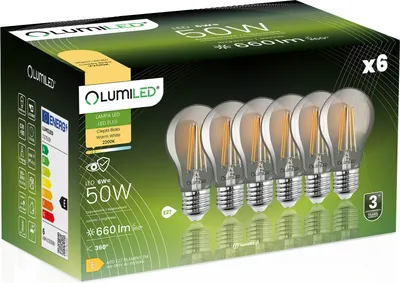Produktbild von LUMILED 6x E27 LED žiarovky Vintage Edison A60 6W Nahrádza 50W 660lm žiarovku 2200K Teplá biela žiarovka Retro vlákno Dymové sklo Deco Café Bar