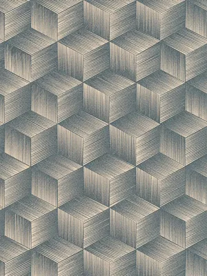 Produktbild von Vliestapete mit Würfelmuster 3D-Optik PVC-frei – Blau, Beige