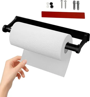 Obrázok produktu pre Držiak na kuchynské utierky, čierna, nehrdzavejúca oceľ, samolepiaci alebo vŕtanie, pre kuchyňu