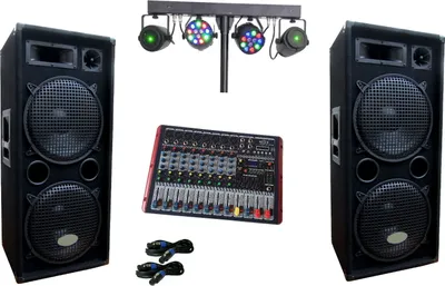 Produktbild von PA Party DJ Disco Set 3 Wege Lautsprecher 8 Kanal Powermixer Lichtset 3400 Watt