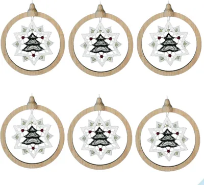 Produktbild von Baumbehang im Buchenholzring, mehrfarbig, Tannenbaum, 6 Stück