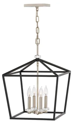 Zdjęcie produktu dla Żyrandol Stinson czarny-polerowany nikiel 4xE14x60W kryształ wym:216,9x40,5x40,5cm IP20 Quintiesse